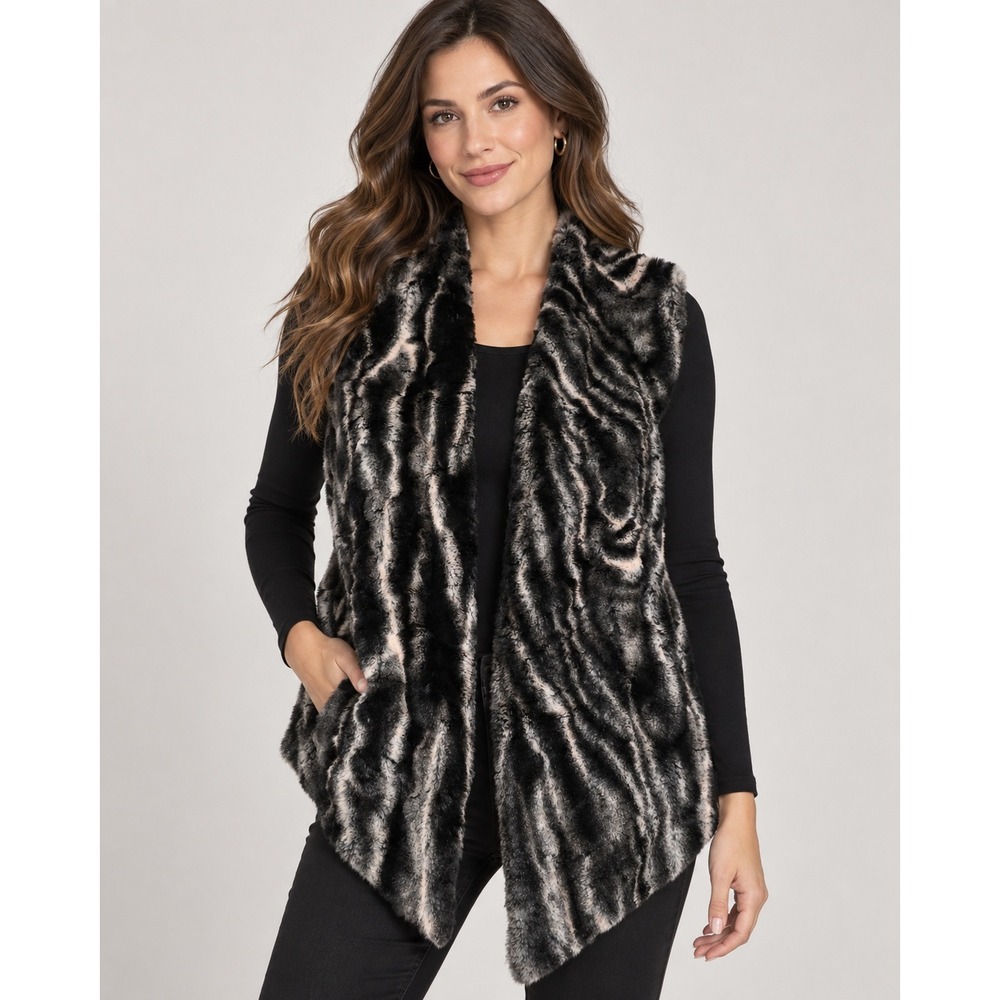 Tart Collections Faux Fur Vest Black Blush Pink Swirl T9442N495 Small